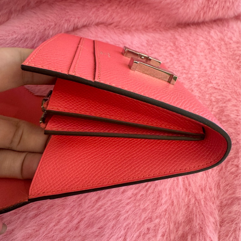 Hermes粉色銀H康康短夾-25