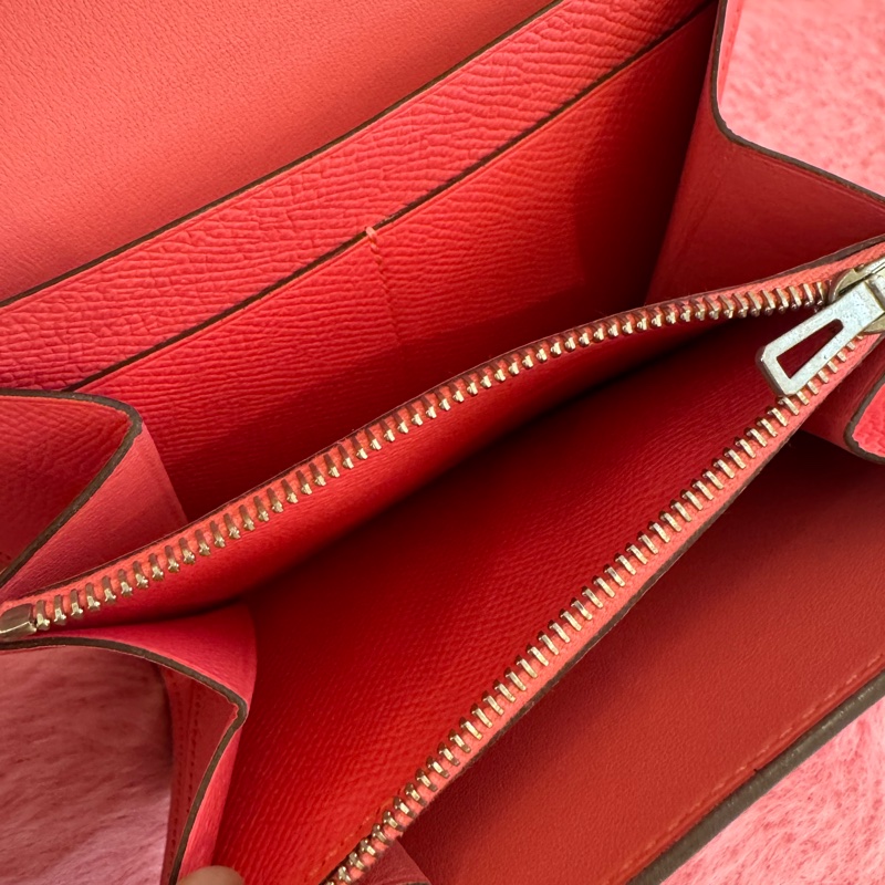 Hermes粉色銀H康康短夾-30