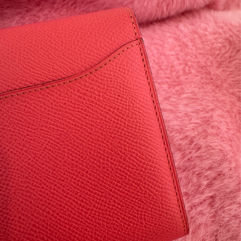 Hermes粉色銀H康康短夾-34