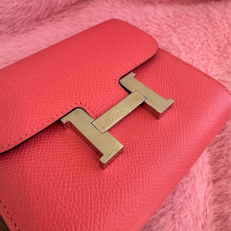 Hermes粉色銀H康康短夾-35