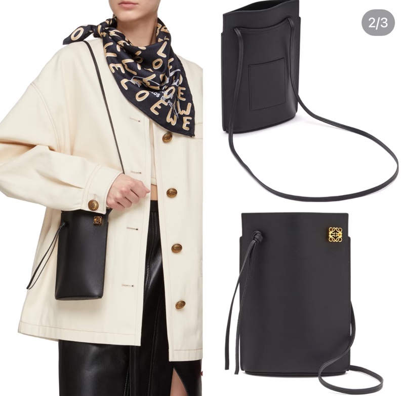 Loewe 手機包 黑金牛皮容量很大喔-2