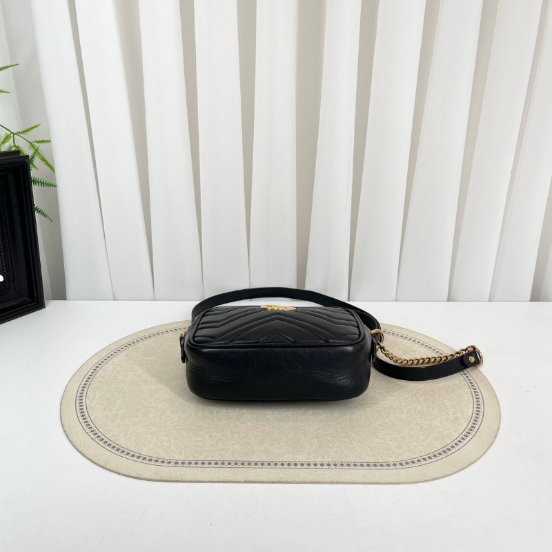 GUCCI古馳  Marmont馬蒙相機包 黑色波浪紋絎縫 金色雙G扣  可手提可單肩斜挎-9