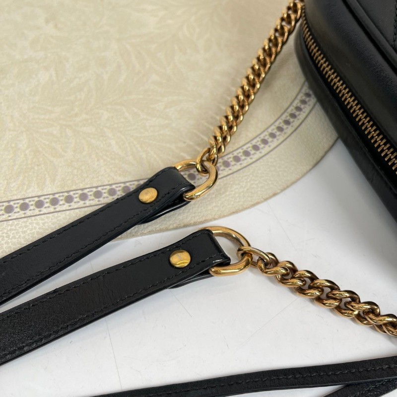 GUCCI古馳  Marmont馬蒙相機包 黑色波浪紋絎縫 金色雙G扣  可手提可單肩斜挎-21