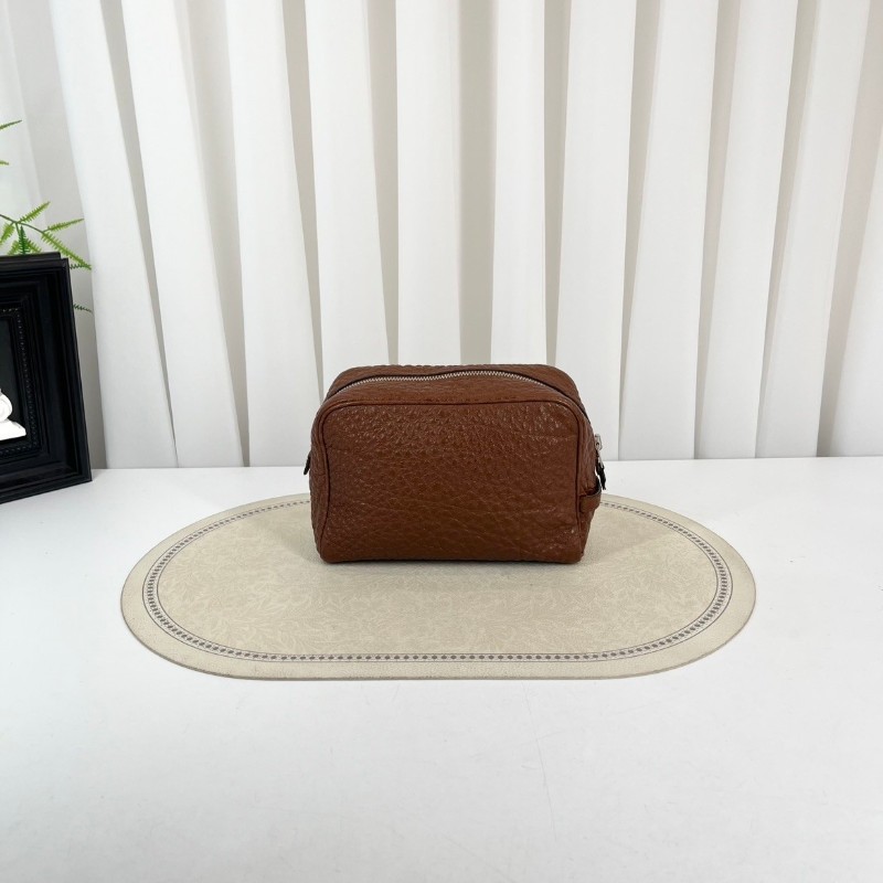 HERMES愛馬仕  棕色拉鍊手拿包洗漱包化妝包 容量大 方便攜帶 皮革柔軟-0