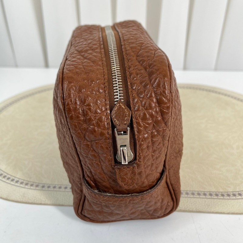 HERMES愛馬仕  棕色拉鍊手拿包洗漱包化妝包 容量大 方便攜帶 皮革柔軟-4