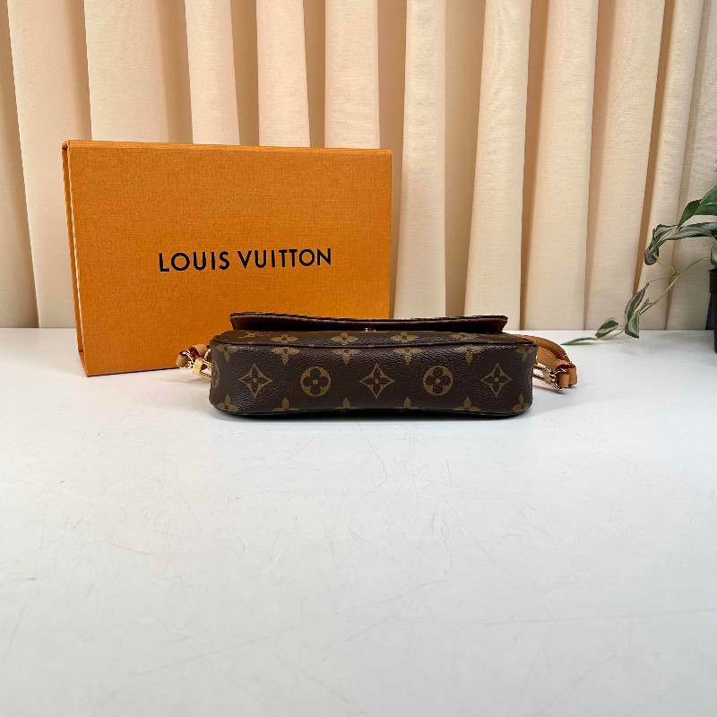 LV  LV/路易威登 ivy老花鏈條腋下包單肩斜挎手提包   經典老花配棕色皮革 金色五金配件-2