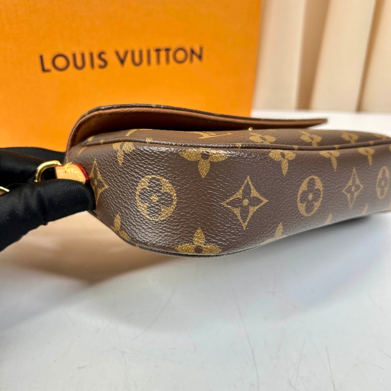 LV  LV/路易威登 ivy老花鏈條腋下包單肩斜挎手提包   經典老花配棕色皮革 金色五金配件-10