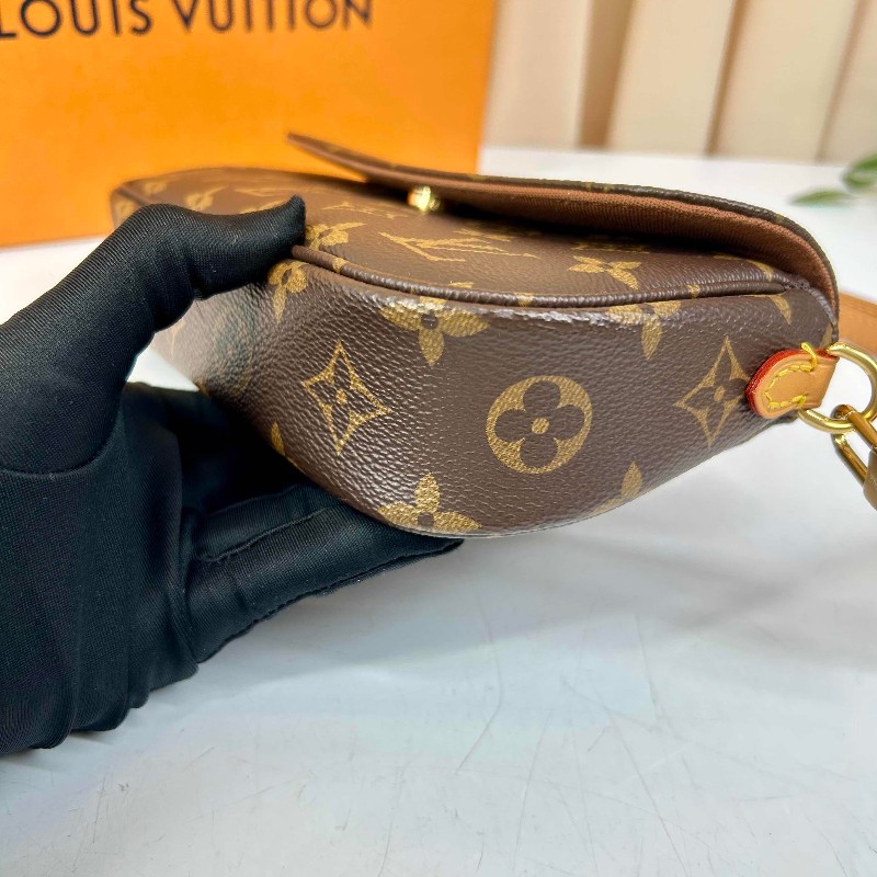 LV  LV/路易威登 ivy老花鏈條腋下包單肩斜挎手提包   經典老花配棕色皮革 金色五金配件-21