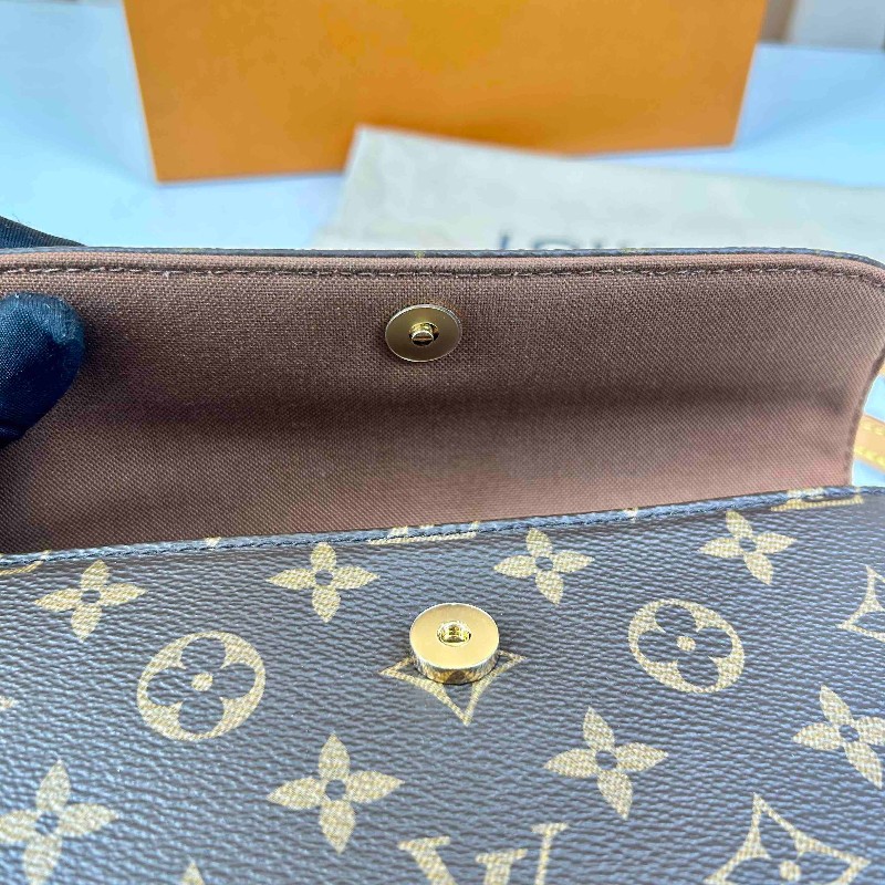 LV  LV/路易威登 ivy老花鏈條腋下包單肩斜挎手提包   經典老花配棕色皮革 金色五金配件-23