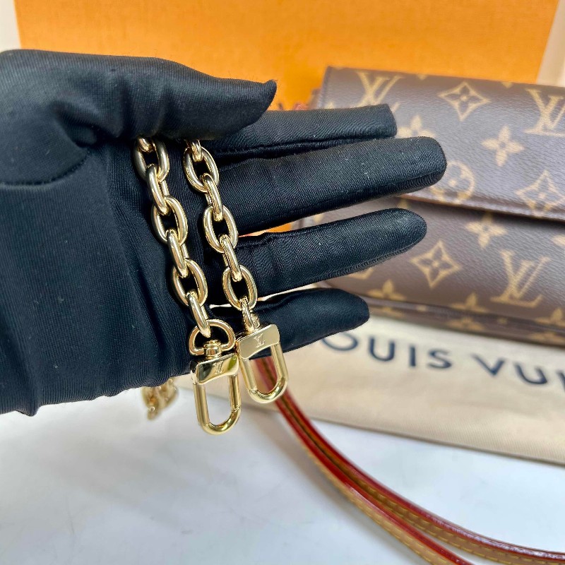 LV  LV/路易威登 ivy老花鏈條腋下包單肩斜挎手提包   經典老花配棕色皮革 金色五金配件-32