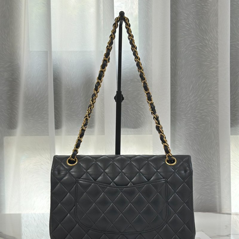 CHANEL 經典口蓋包 CF25 - 羊皮黑金27開-4