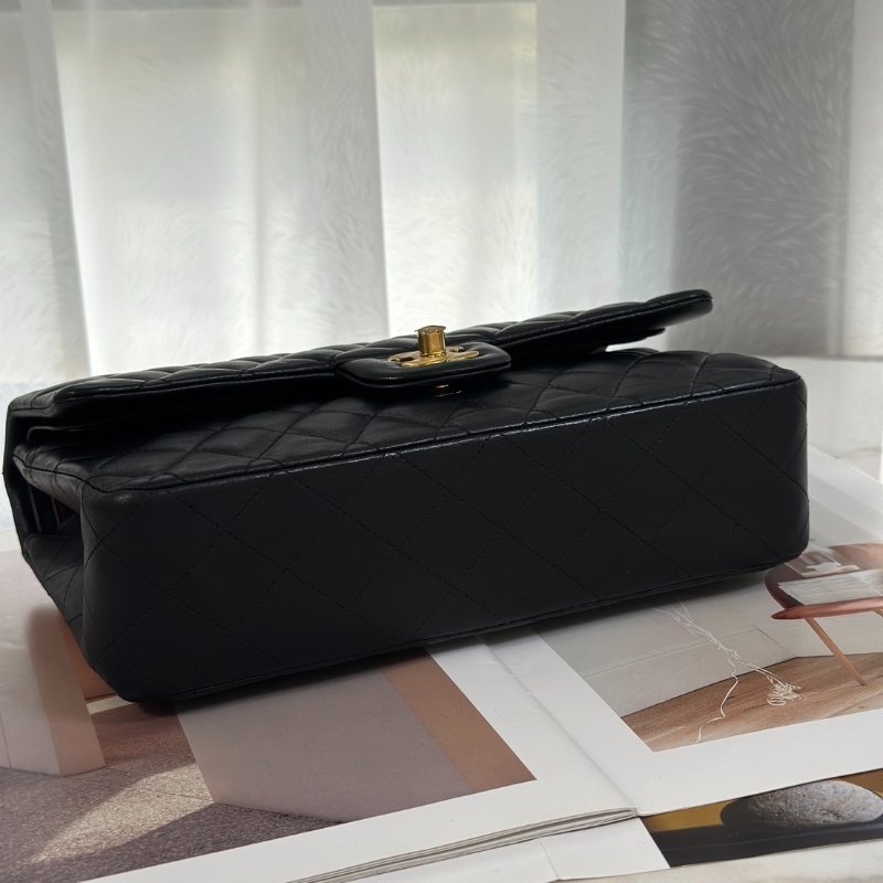 CHANEL 經典口蓋包 CF25 - 羊皮黑金27開-5