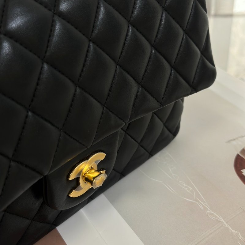 CHANEL 經典口蓋包 CF25 - 羊皮黑金27開-7