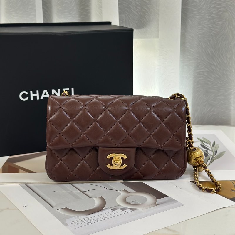 CHANEL 經典口蓋包 Mini CF20 - 金球深棕-0