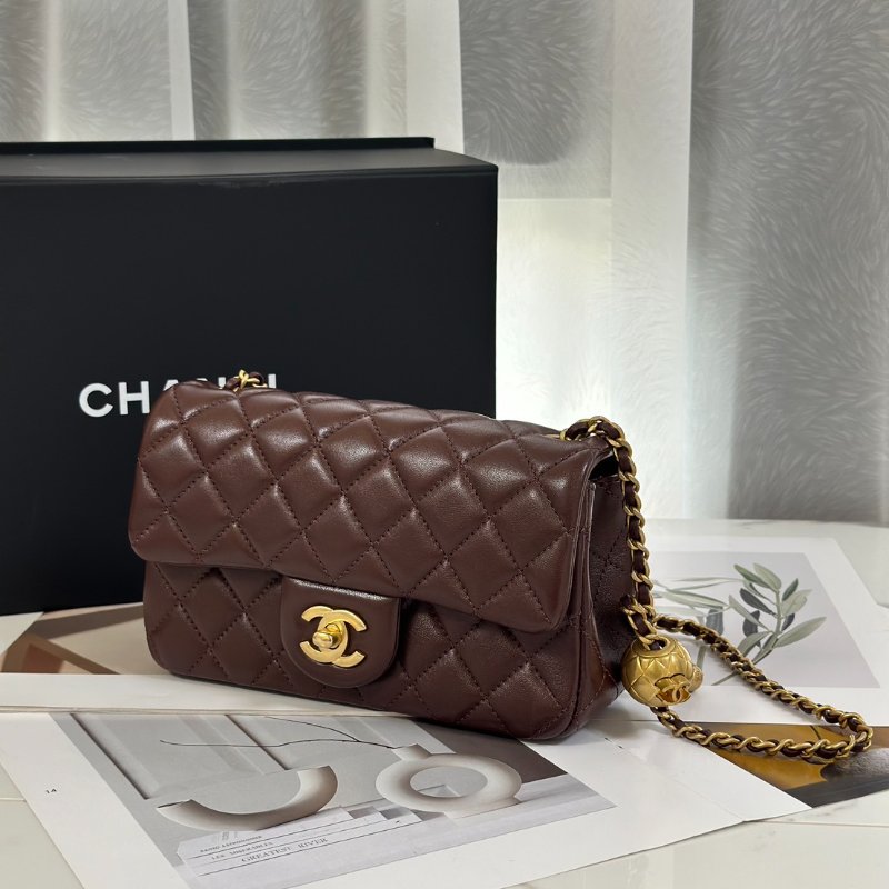 CHANEL 經典口蓋包 Mini CF20 - 金球深棕-3