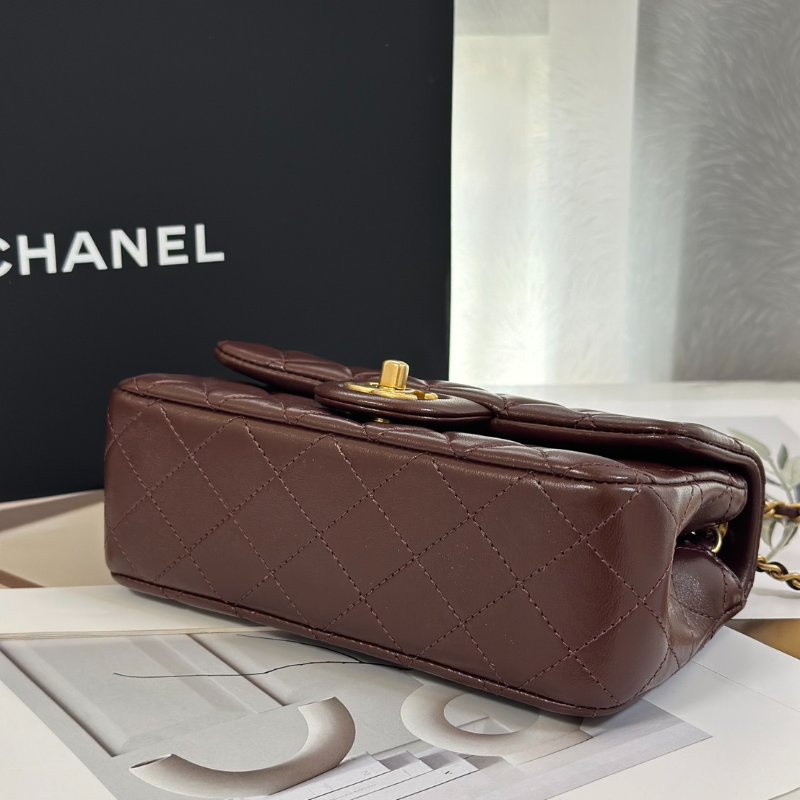 CHANEL 經典口蓋包 Mini CF20 - 金球深棕-5