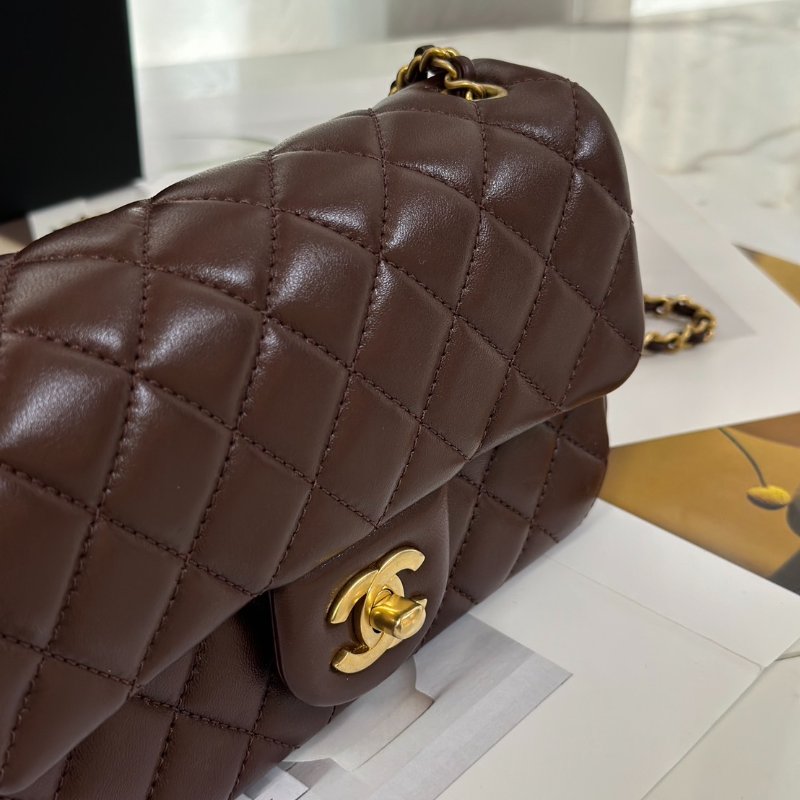 CHANEL 經典口蓋包 Mini CF20 - 金球深棕-6