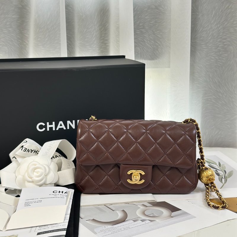 CHANEL 經典口蓋包 Mini CF20 - 金球深棕-9