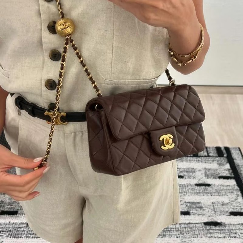 CHANEL 經典口蓋包 Mini CF20 - 金球深棕-11