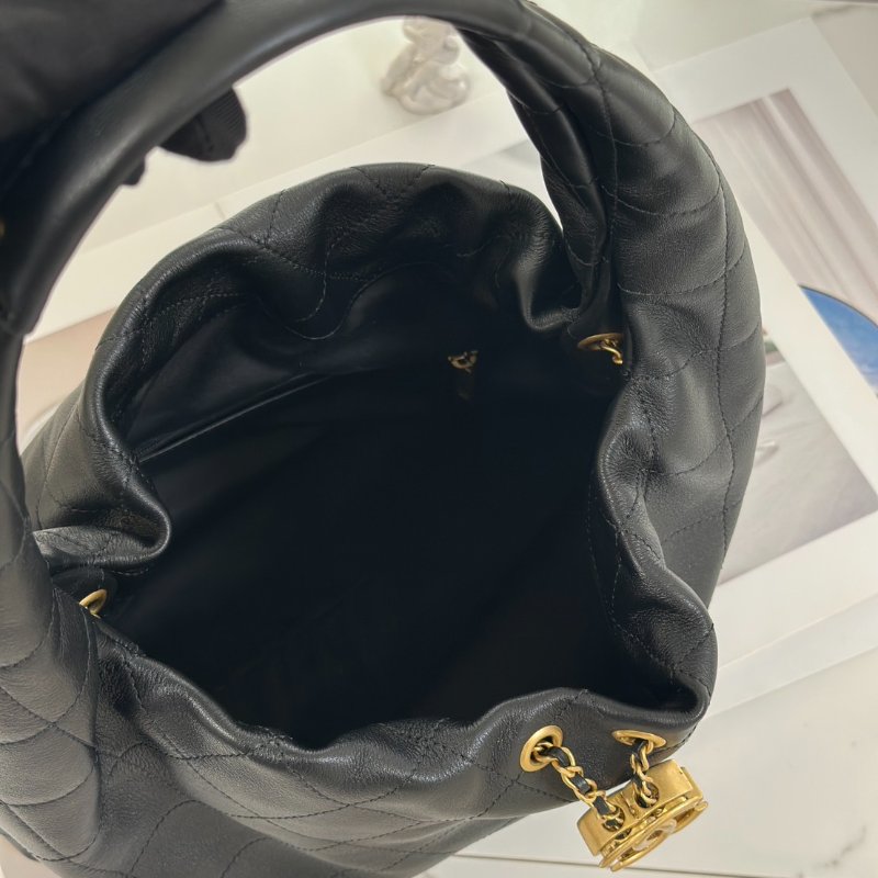 CHANEL 26C牛皮單肩嬉皮Hobo - 中號黑金-6