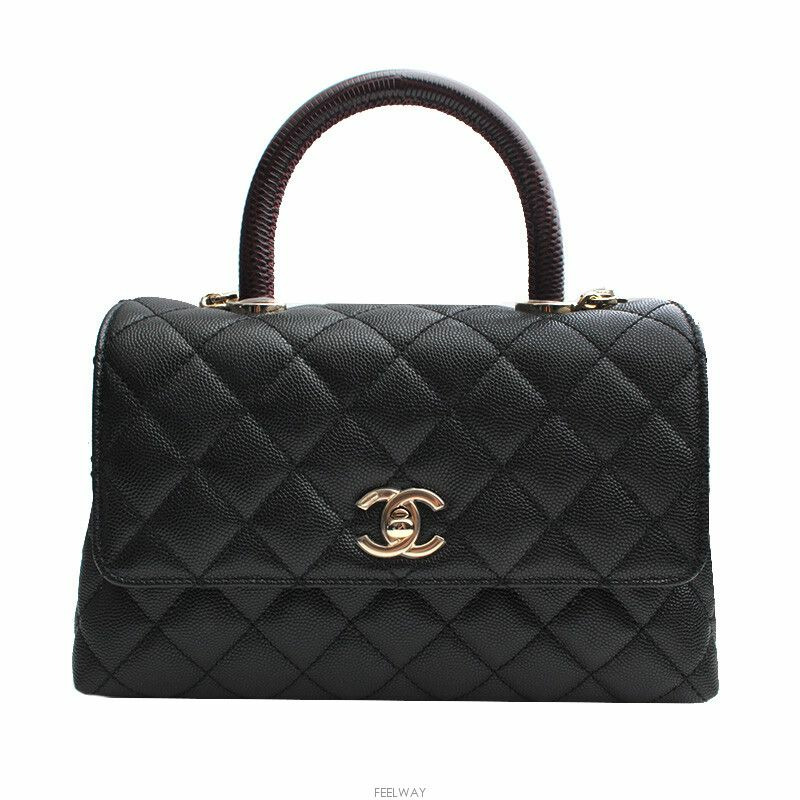 【包稅】CHANEL Coco Handle 中型黑魚子醬蜥蜴香檳金內飾-0
