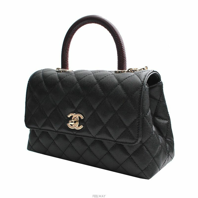 【包稅】CHANEL Coco Handle 中型黑魚子醬蜥蜴香檳金內飾-1