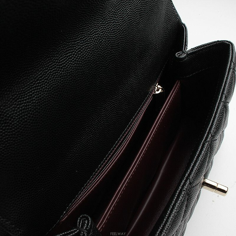 【包稅】CHANEL Coco Handle 中型黑魚子醬蜥蜴香檳金內飾-4