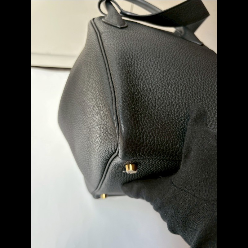 Hermes 金釦黑皮肩側包 Lindy 30-14
