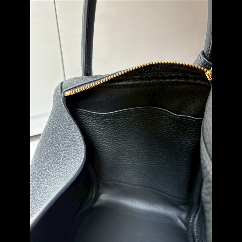 Hermes 金釦黑皮肩側包 Lindy 30-26