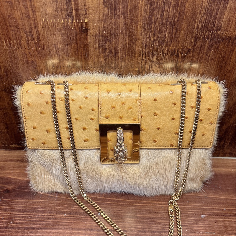 Gucci 鸵鳥皮毛手提包-0