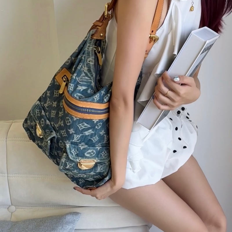 「JL精品代購」中古 LV牛仔丹寧baggy中號-1