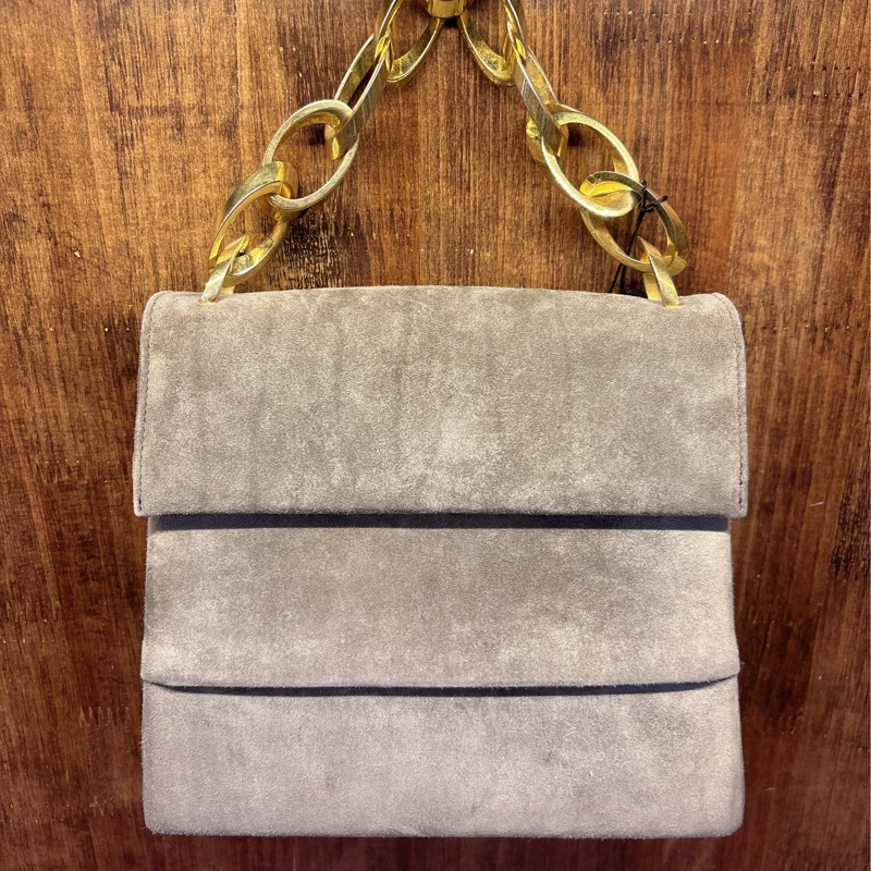 金色鏈條麂皮手提包-0