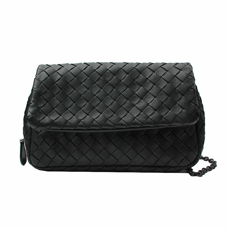 【包稅】BOTTEGA VENETA Bottega Veneta 黑色羊皮編織迷你斜背包/手拿包-0