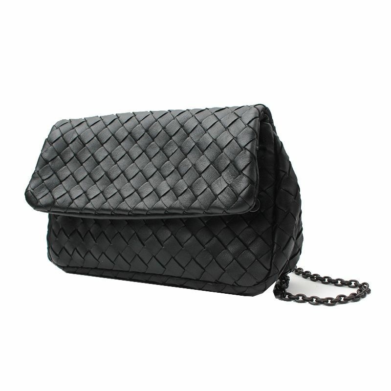 【包稅】BOTTEGA VENETA Bottega Veneta 黑色羊皮編織迷你斜背包/手拿包-1