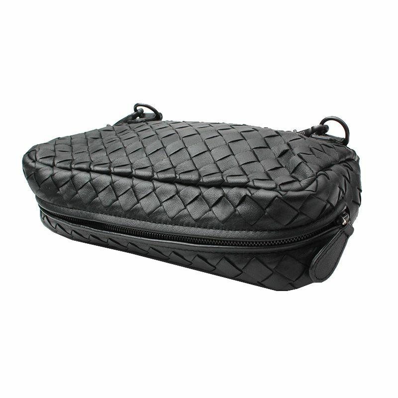 【包稅】BOTTEGA VENETA Bottega Veneta 黑色羊皮編織迷你斜背包/手拿包-3
