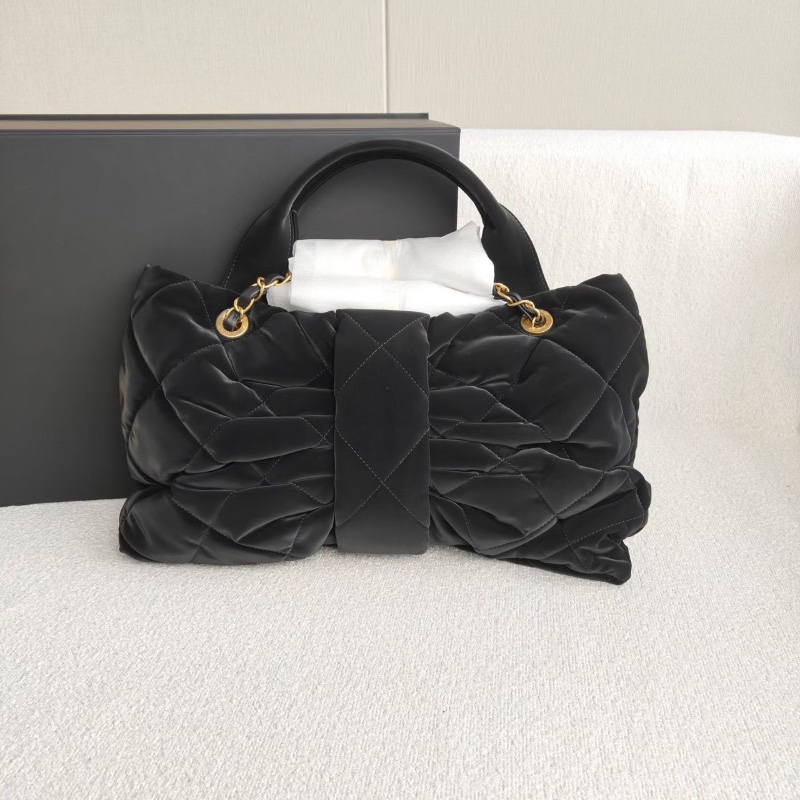 Chane l25K黑金絲絨蝴蝶結鏈條包 黑色金扣 中號芯片款 34*25 98新配件盒子塵袋-5