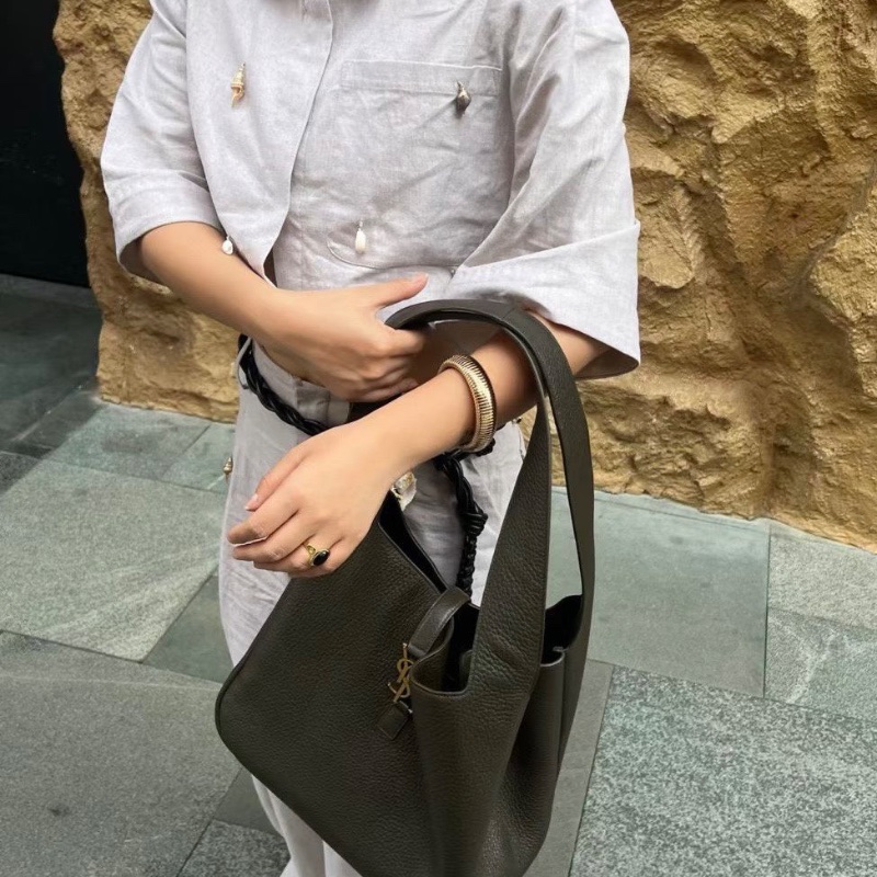 Ysl BEA系列Tote托特包淺麝香色 金扣 柔軟鹿皮 32*28*14 98新配件塵袋-0