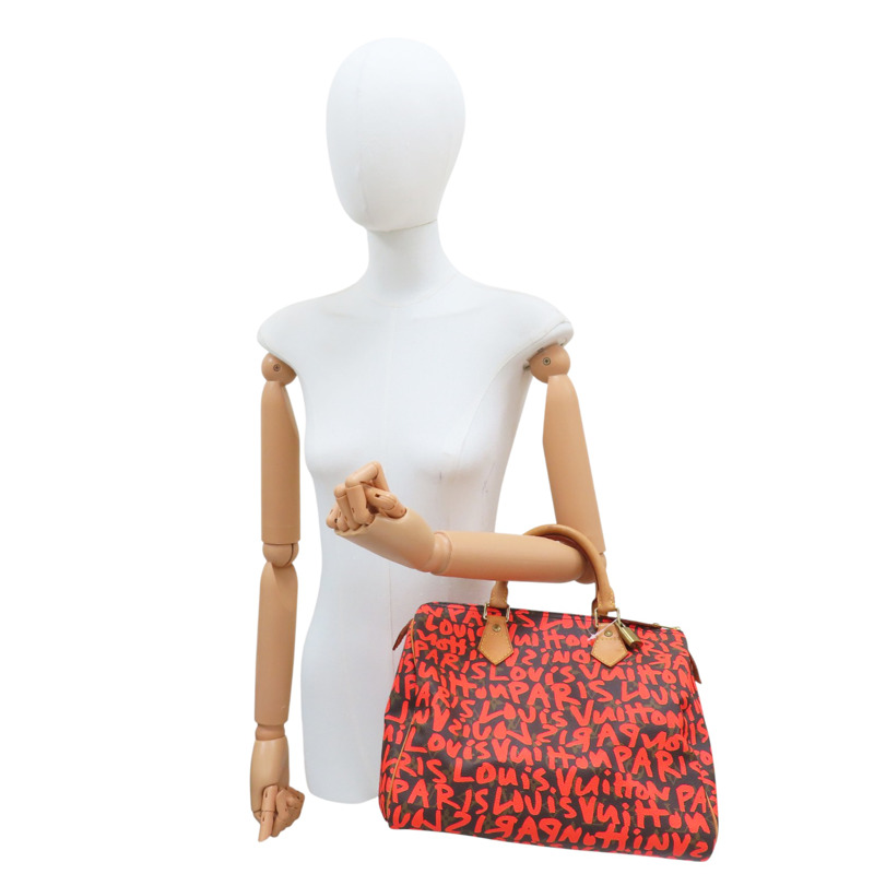 棕色 原花 帆布 塗鴉 SPEEDY 30 波士頓包 手提包【LOUIS VUITTON LV 路易威登】 M93705-8