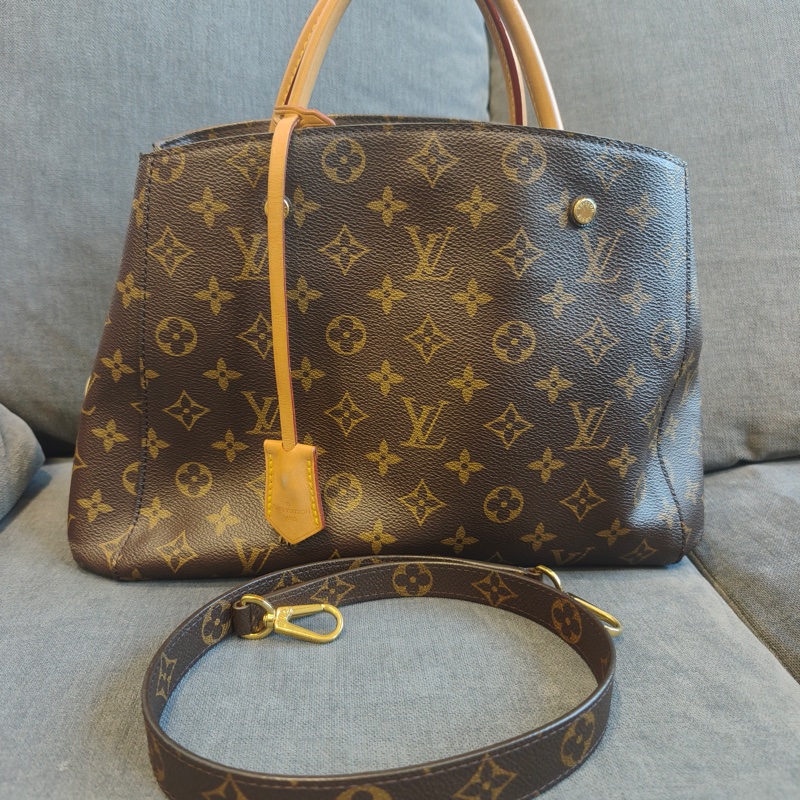 LOUIS VIUTTON 路易威登 Montaigne 中號 老花色 塗層帆布 通用款 手提包 單肩包-16