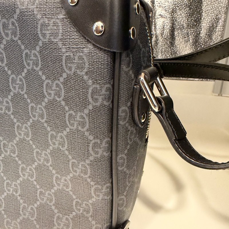 GUCCI 古馳 GG LOGO方形箱包/斜背包(黑灰)-19