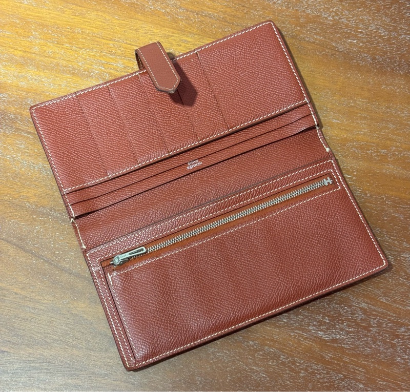 Hermès Bearn Wallet 磚紅色 銀扣 長夾銀錢-3