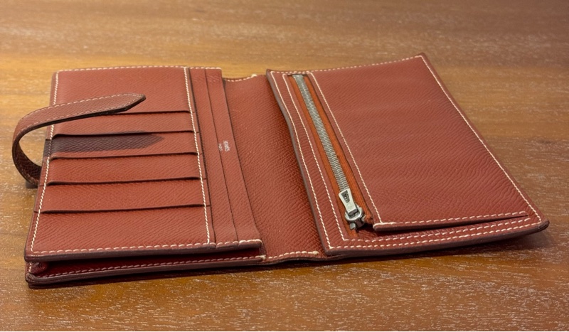 Hermès Bearn Wallet 磚紅色 銀扣 長夾銀錢-12