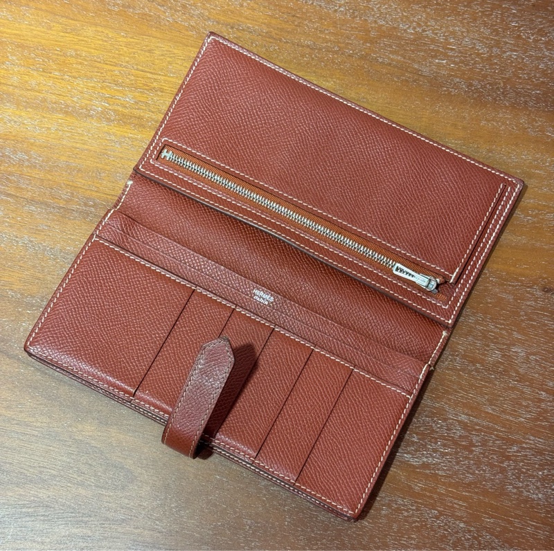 Hermès Bearn Wallet 磚紅色 銀扣 長夾銀錢-15