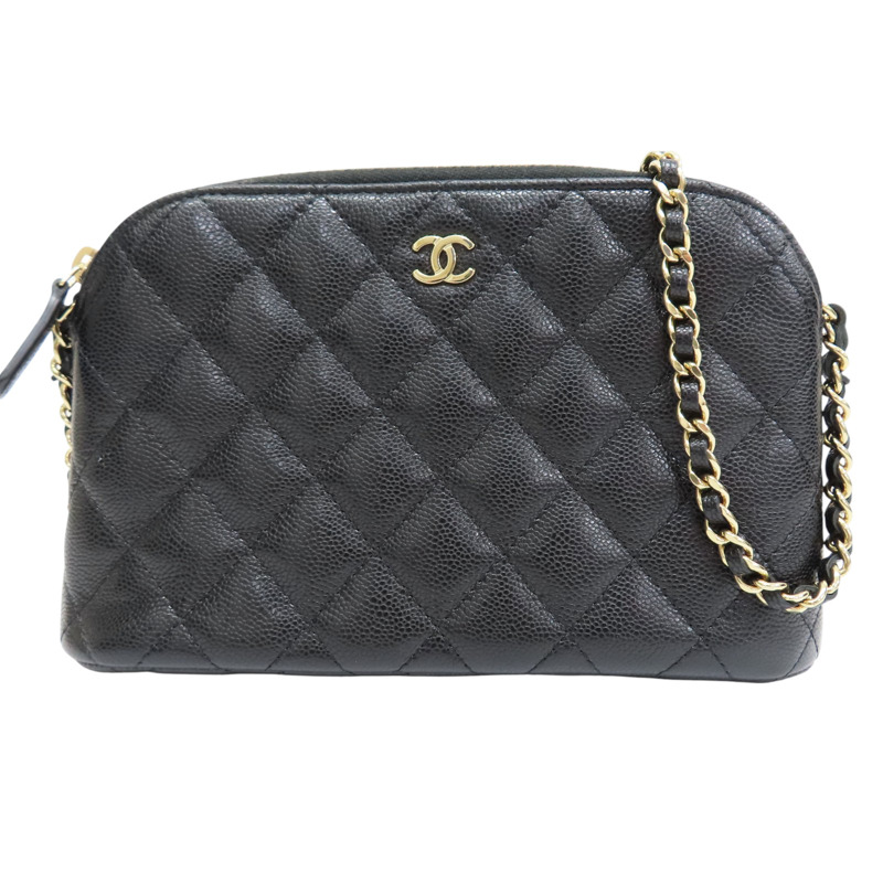 黑色 菱格紋 荔枝紋 牛皮 貝殼包 鏈帶肩背包 金釦 (無卡)【CHANEL 香奈兒】 AP4016-0