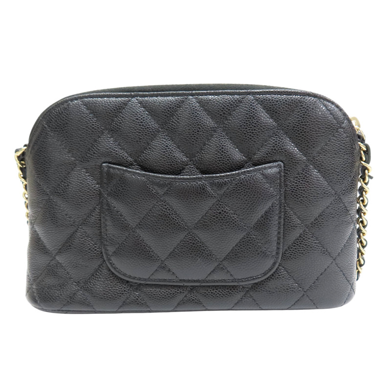 黑色 菱格紋 荔枝紋 牛皮 貝殼包 鏈帶肩背包 金釦 (無卡)【CHANEL 香奈兒】 AP4016-1