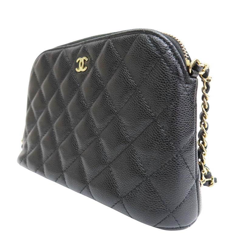 黑色 菱格紋 荔枝紋 牛皮 貝殼包 鏈帶肩背包 金釦 (無卡)【CHANEL 香奈兒】 AP4016-2