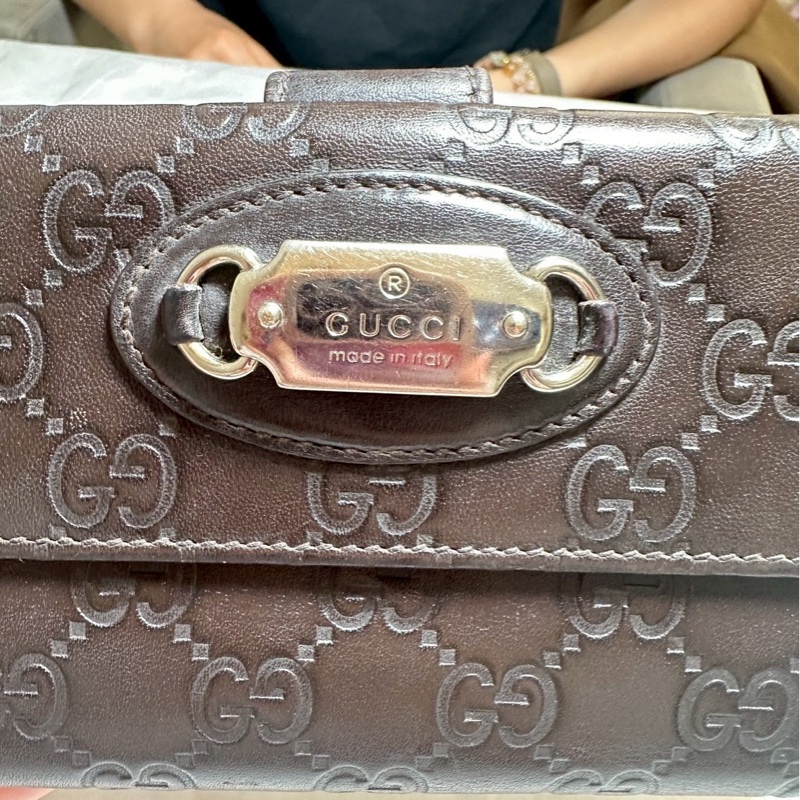 GUCCI 黑色 GG 壓紋長夾（真皮、翻蓋扣式、銀色金屬牌）-7