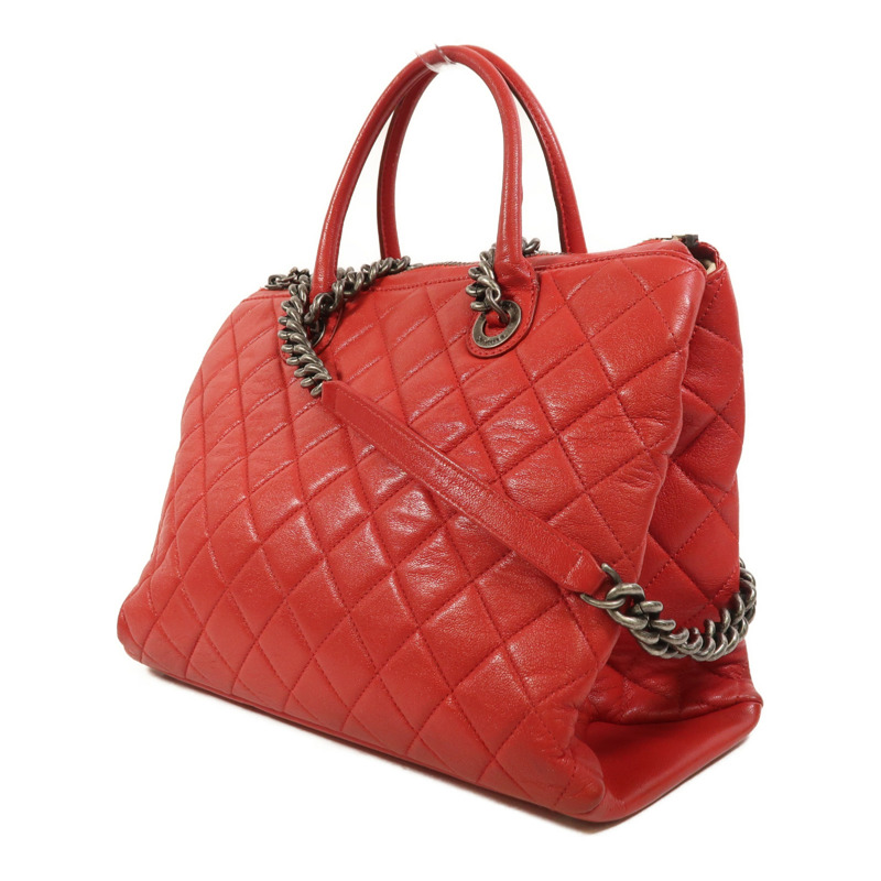 CHANEL 牛皮皮革2 Way Shoulder銀扣鏈帶手挽肩背兩用袋-2