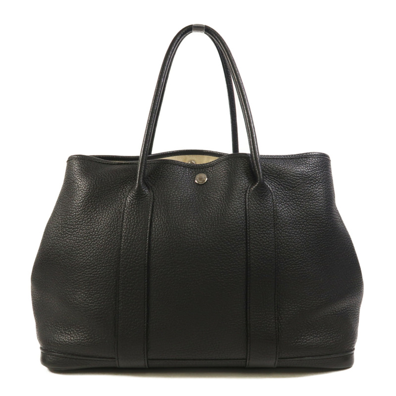 HERMES Negonda皮革Garden Party PM銀扣手挽袋Noir-1