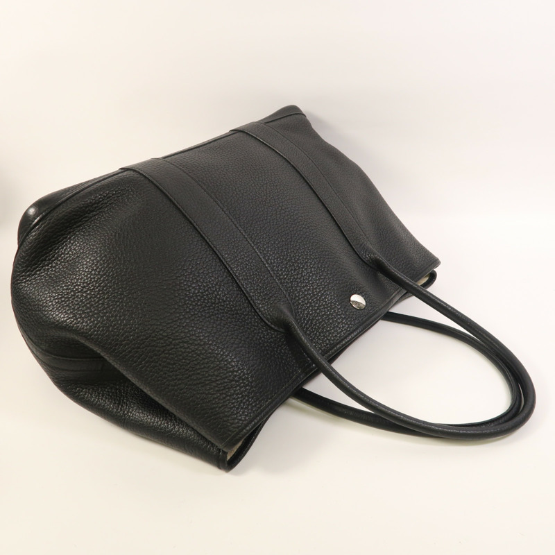 HERMES Negonda皮革Garden Party PM銀扣手挽袋Noir-8